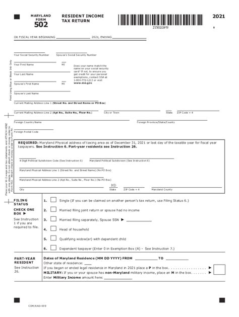 (Form 502) and Dependent Form 502B as applicable. . Maryland tax form 502 instructions 2021